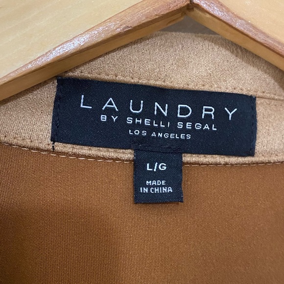 Laundry by Shelli Segal sz L Tan Faux Suede Jacket with Snap Closure Tie Waist - Picture 3 of 14
